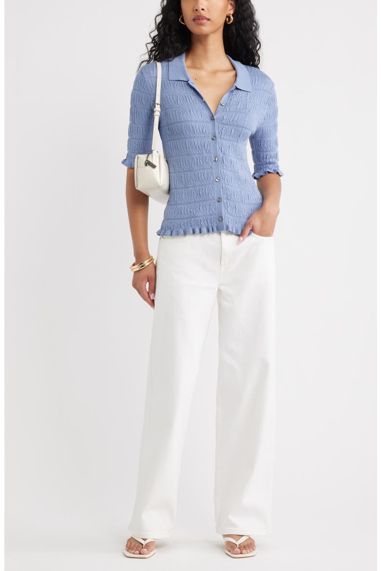 Textured Short Sleeve Cardigan, Alternate, color, BLUE UMBRA