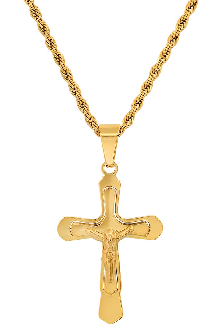 Stainless Steel Crucifix Pendant Necklace, Main, color, YELLOW