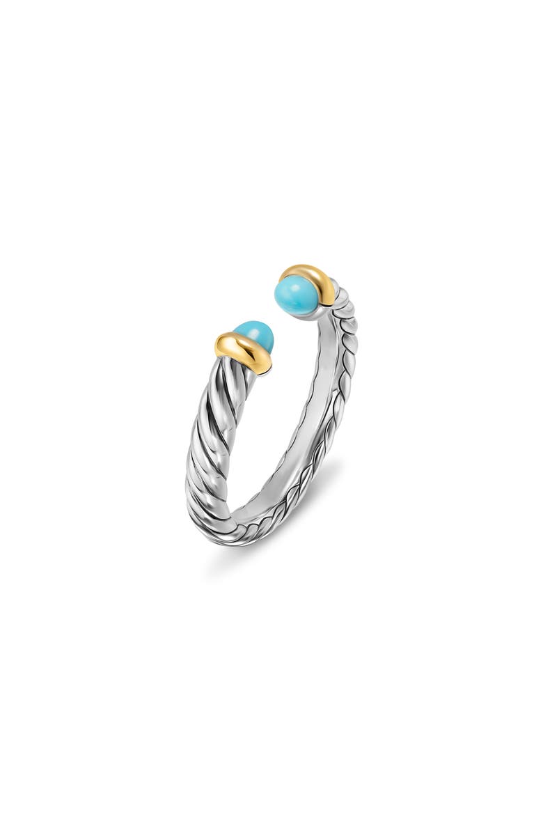 David Yurman Petite Cable Open Ring in Sterling Silver with 14K Yellow Gold, 3.4mm, Alternate, color, Reconstituted Turquoise