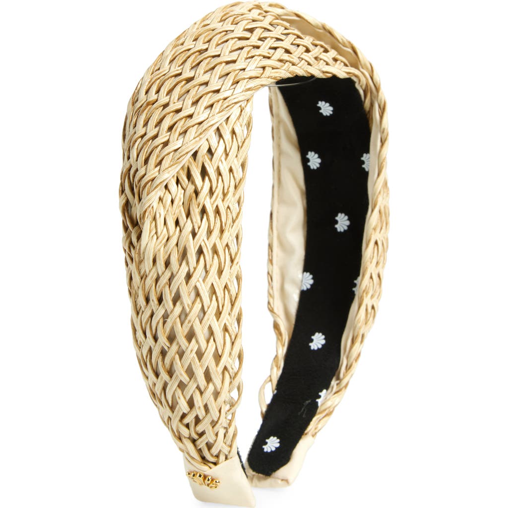 Lele Sadoughi Marlene Rattan Turban Headband In Natural