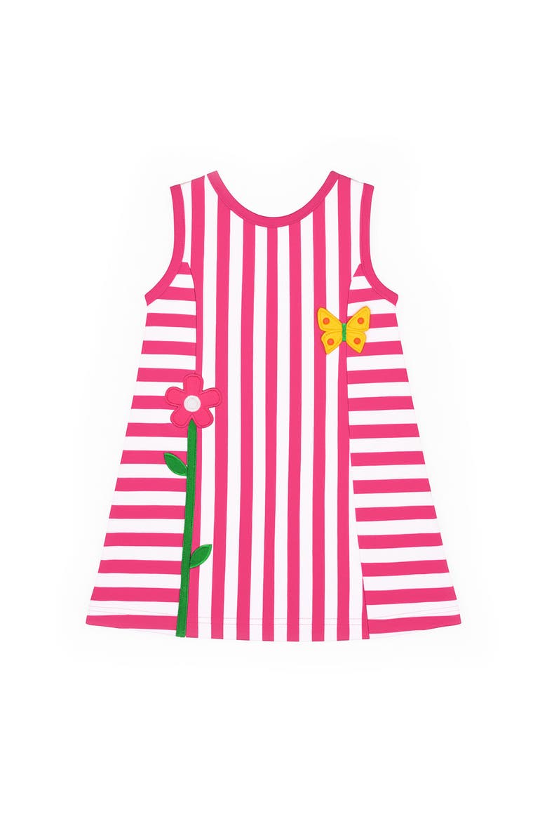 Stripe Knit Dress With Flower, Main, color, Fuchsia/White