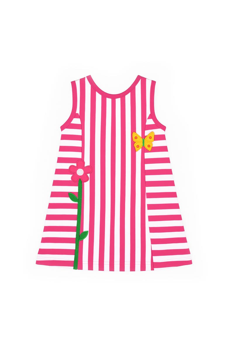 Florence Eiseman Stripe Knit Dress With Flower, Main, color, Fuchsia/White