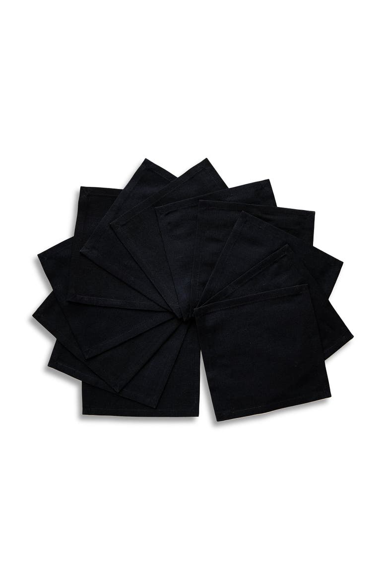 Cotton Linen Plain Cocktail Napkins Set of 12, 6 x 6" - Dru, Main, color, Black