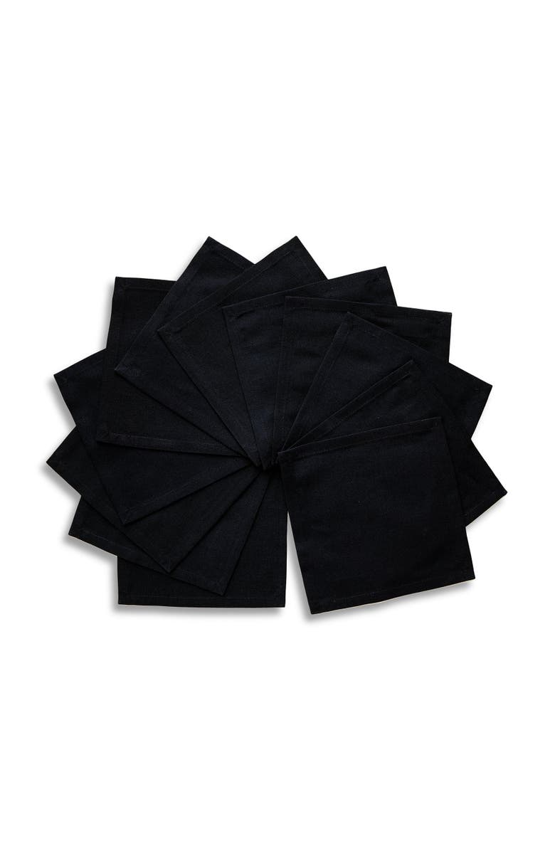Solino Home Cotton Linen Plain Cocktail Napkins - Dru, 6" x 6", Main, color, Black