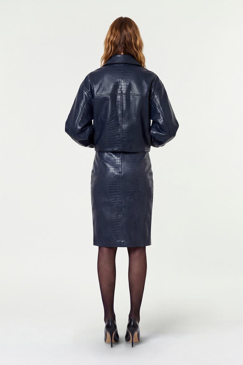 Paris Vegan Croc Leather Jacket, Alternate, color, INDIGO BLUE