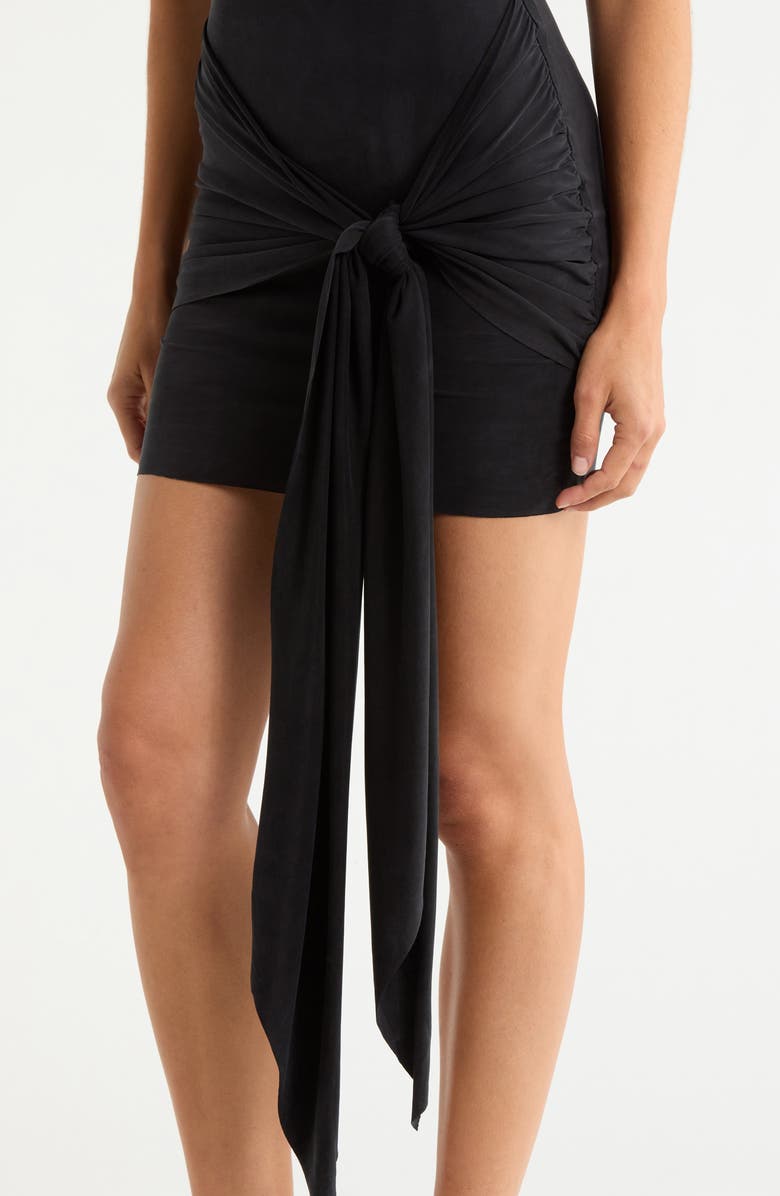 SKIMS Cupro Jersey Wrap Minidress, Alternate, color, Obsidian