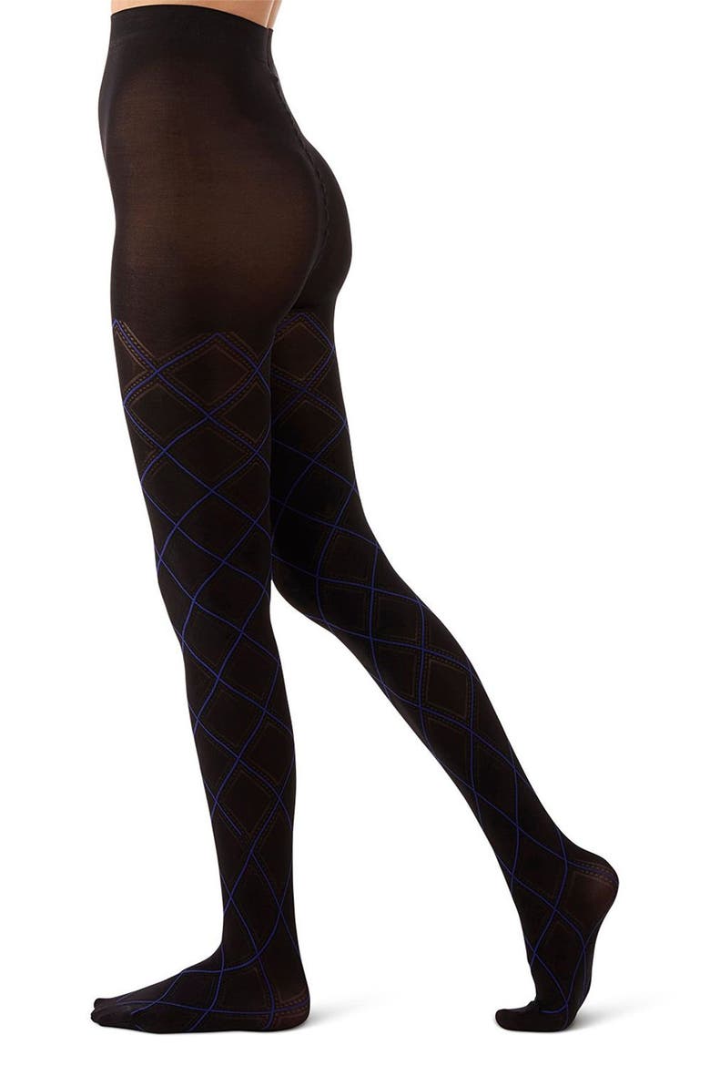 Diamond Opaque Tights, Main, color, PERSIAN BLUE/ BLACK