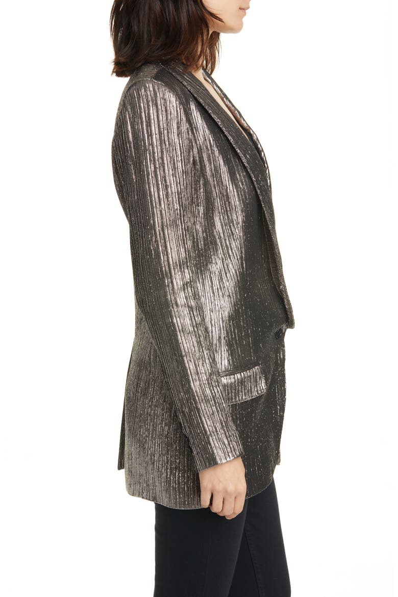 Long Shawl Collar Metallic Blazer, Alternate, color, PEWTER LAME