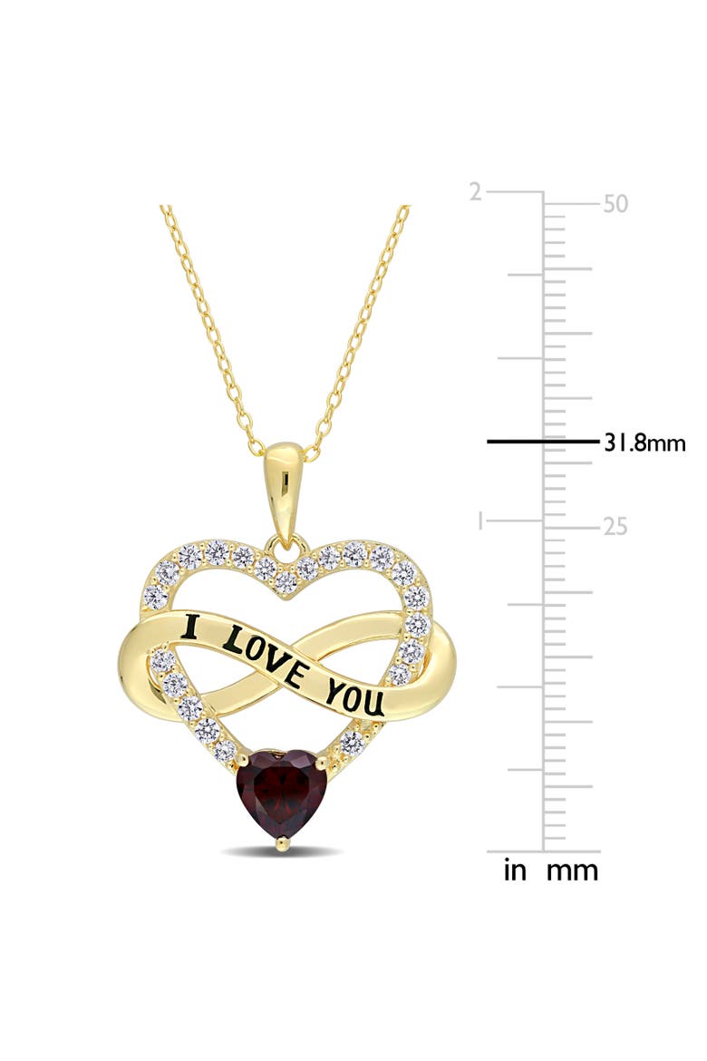 Color Zirconia Infinity Heart Necklace Yellow-Plated, Alternate, color, Red CZ