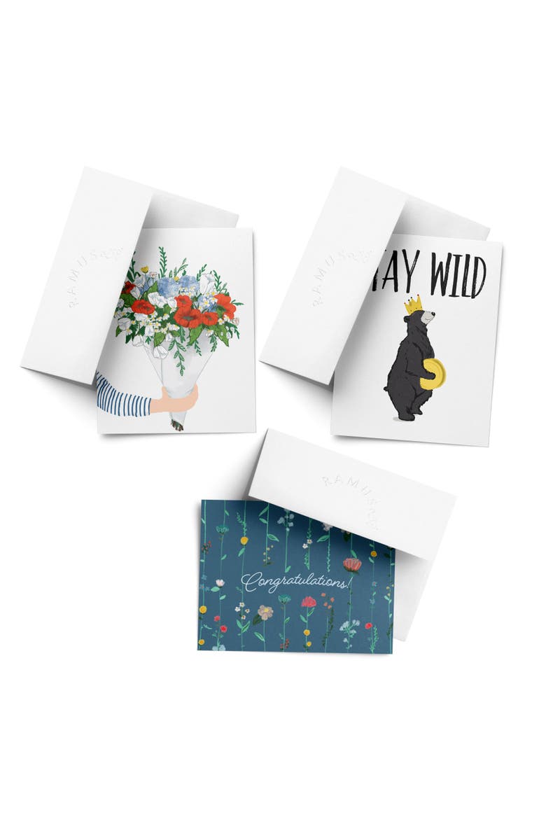 Celebration/Graduation Assorted Greeting Card Pack (3ct) "Bear, Flowers, Bouquet", Main, color, Multi-Pack