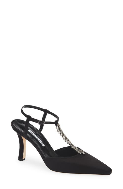 Manolo Blahnik Sufik Crystal Embellished T-strap Pump