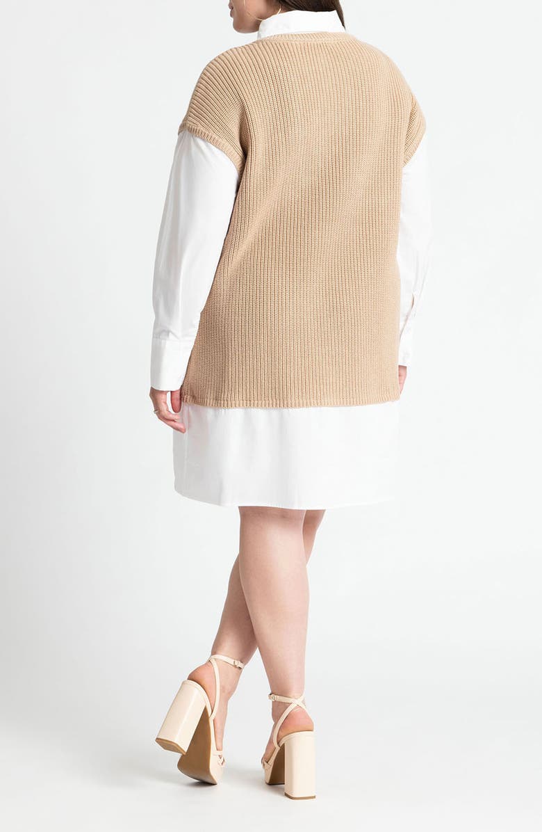 ELOQUII Long Sleeve Poplin Shirtdress & Short Sleeve Sweater Set, Alternate, color, 