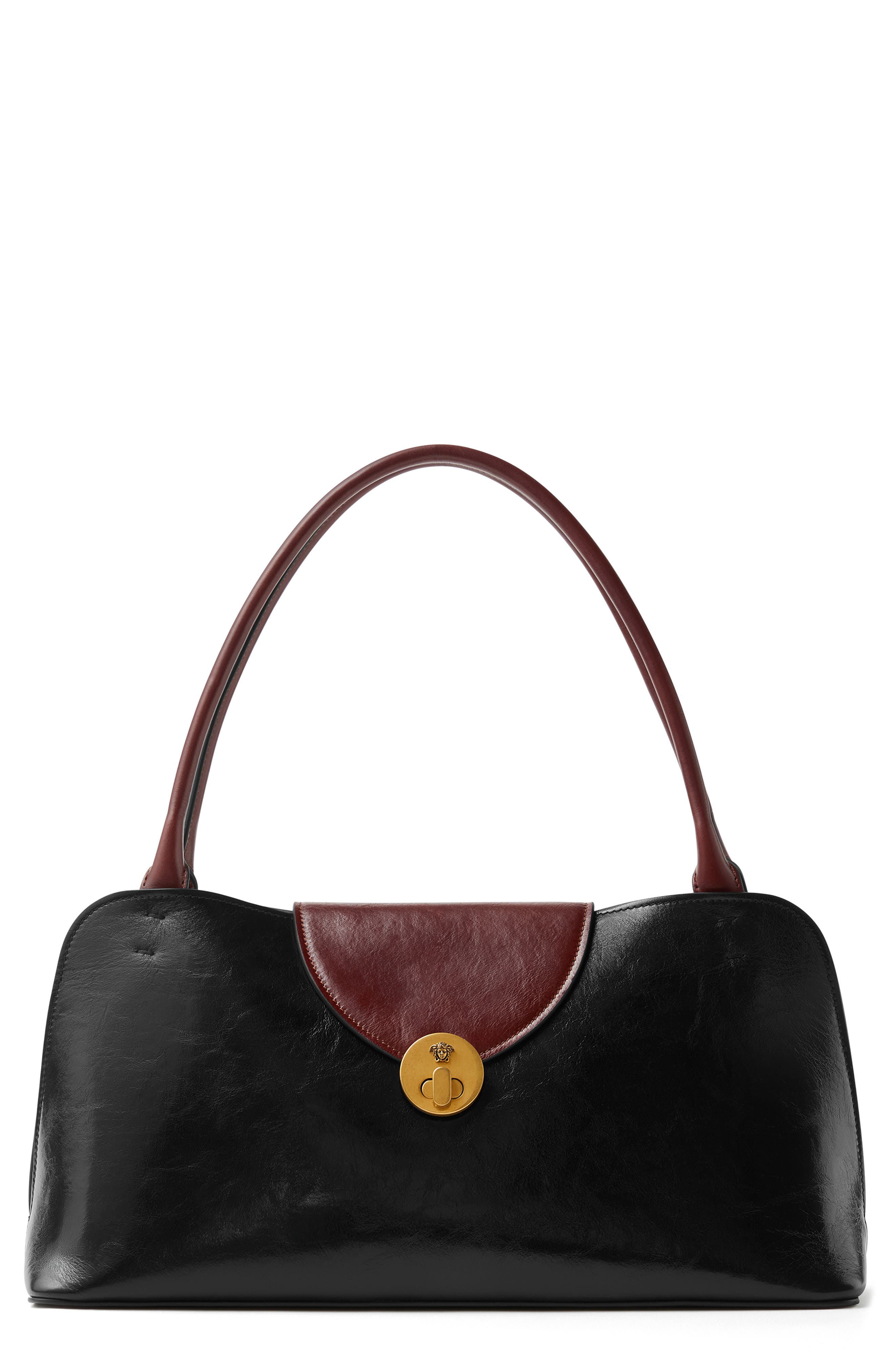 Versace Medium Vivian Leather East/Wester Shoulder Bag, Main, color, Black Rosewood-Gold 82