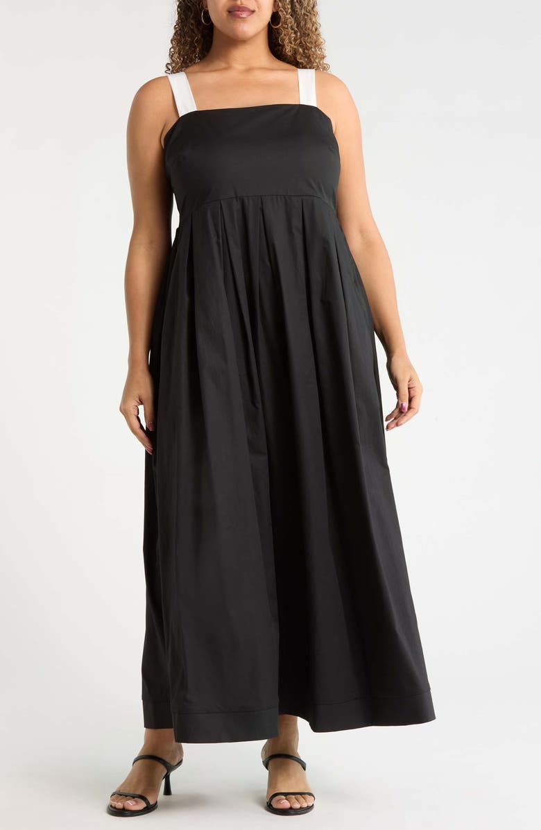 SUGARLIPS Roxy Smock Back Pleated Maxi Dress, Main, color, Black-White