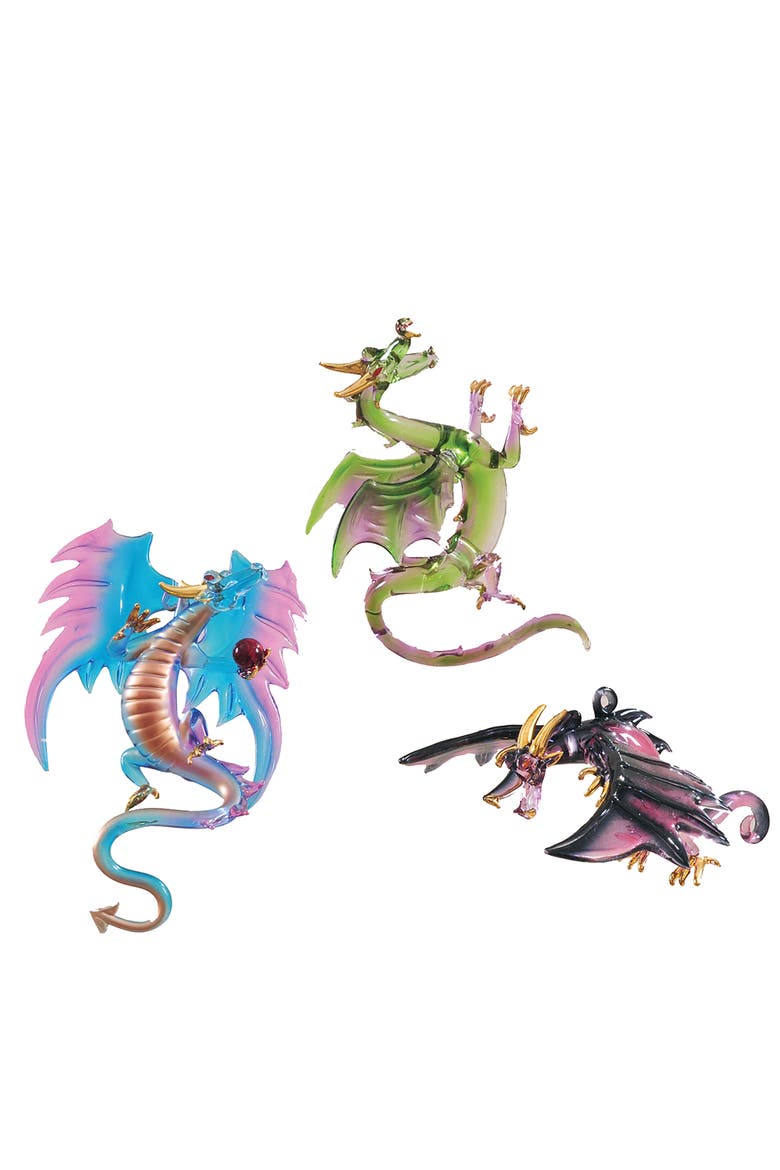 Mystical Dragon Christmas Tree Ornament Set of 3, Main, color, Purple