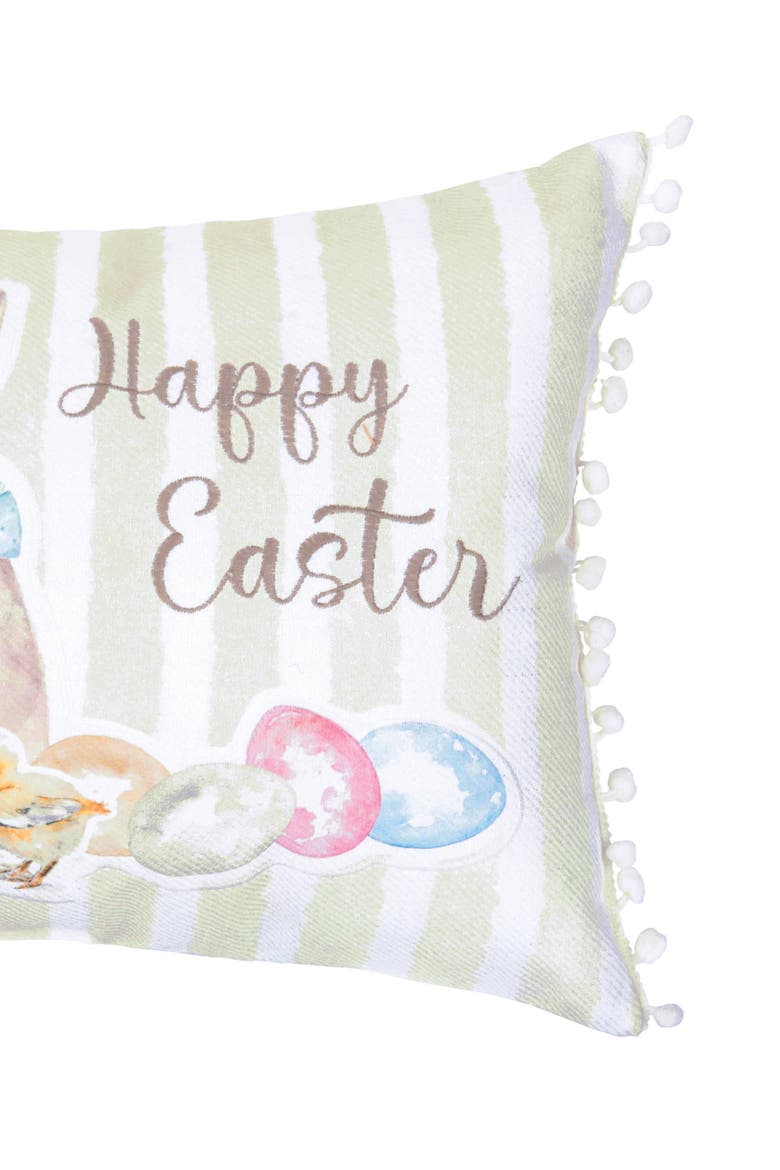 "Happy Easter" Bunny Ducklings & Eggs Cotton Blend Mini Accent Pillow 13" x 18", Alternate, color, Yellow