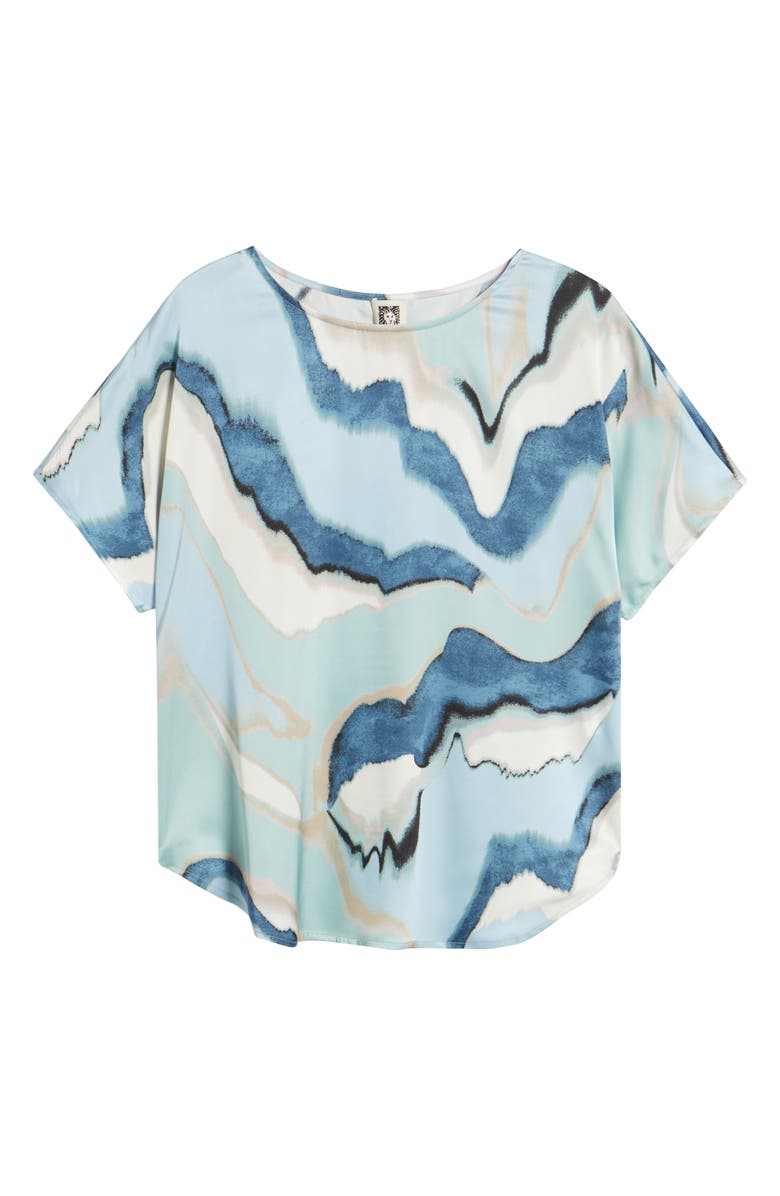 Anne Klein Abstract Print Bateau Neck Top, Alternate, color, Opal Blue Multi