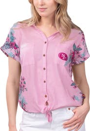 Margaritaville Women's Margaritaville Pink San Francisco 49ers Stadium Tie-Front Button-Up Shirt
