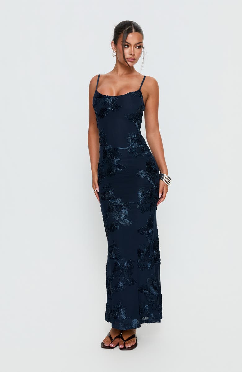 Princess Polly Jacalyn Floral Appliqué Maxi Dress, Alternate, color, Navy