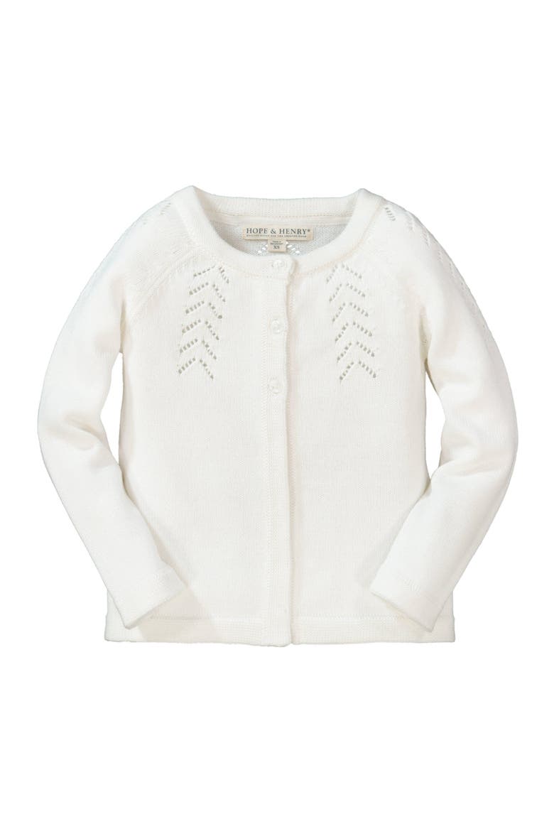 Girls' Organic Cotton Pointelle Yoke Cropped Cardigan, Kids, Main, color, Soft White