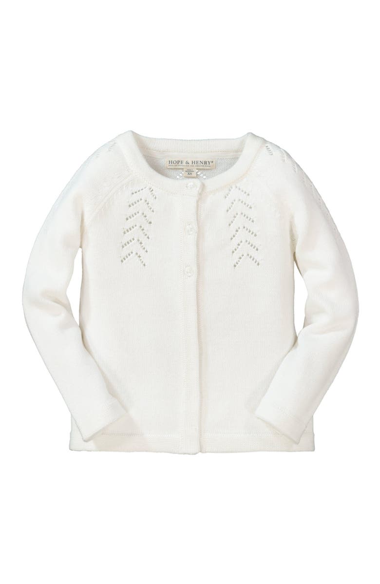 Hope & Henry Girls' Organic Cotton Pointelle Yoke Cropped Cardigan, Kids, Main, color, 
