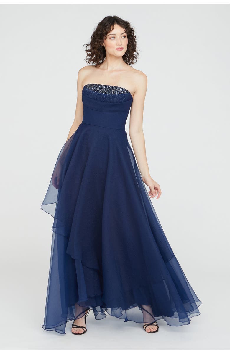 Theia Aubrey Asymmetric Organza Gown, Alternate, color, Navy