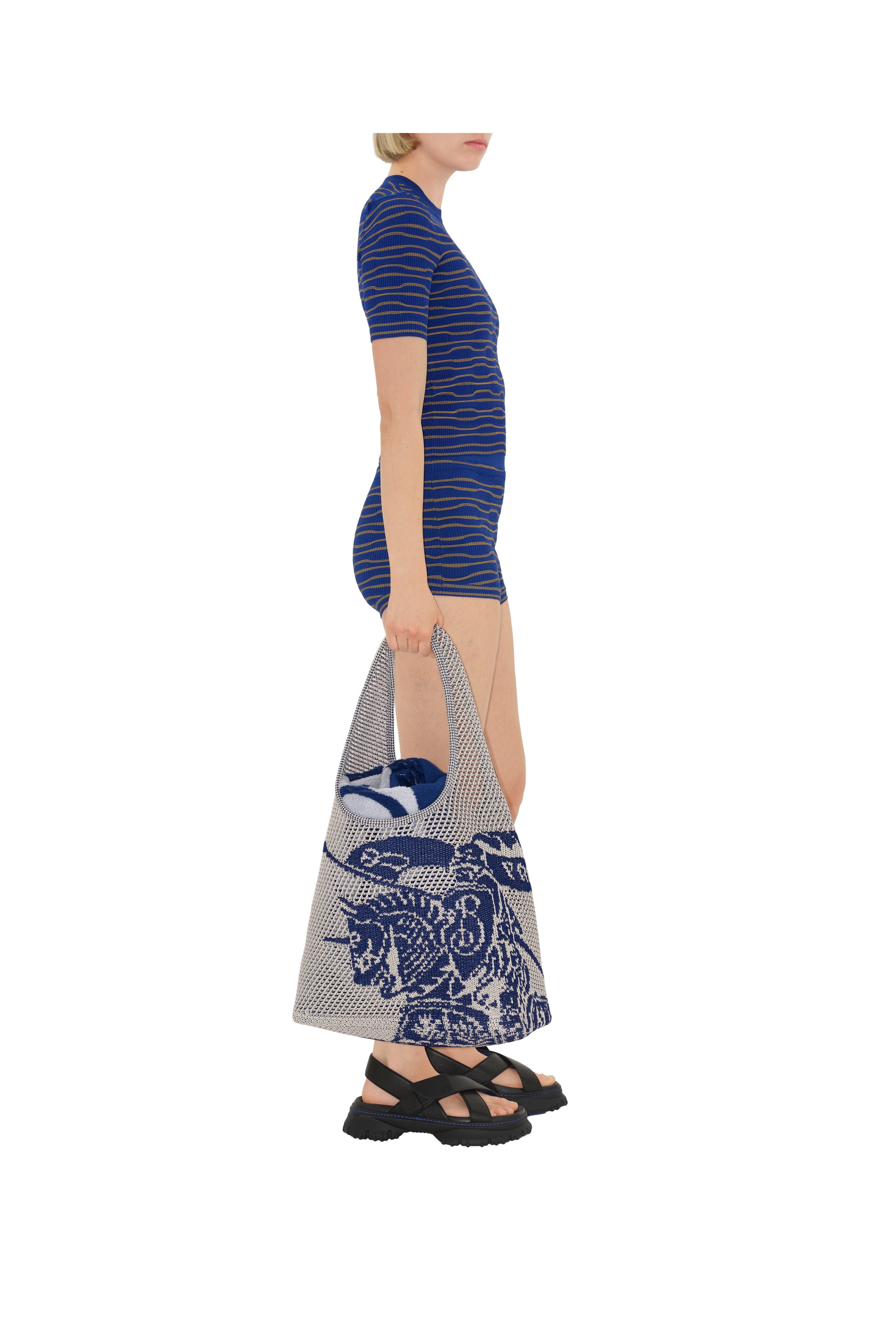 Burberry Large EKD Crochet Bag, Alternate, color, White