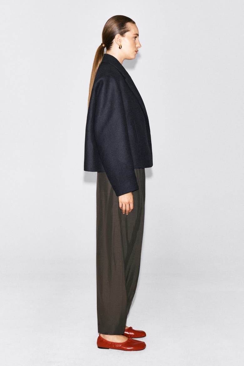 Oversized Cropped Boiled Wool-Blend Blazer, Alternate, color, NAVY