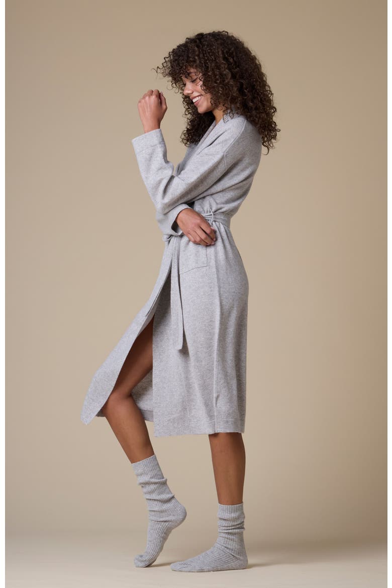 Pure Cashmere Long Robe, Alternate, color, Dove Grey