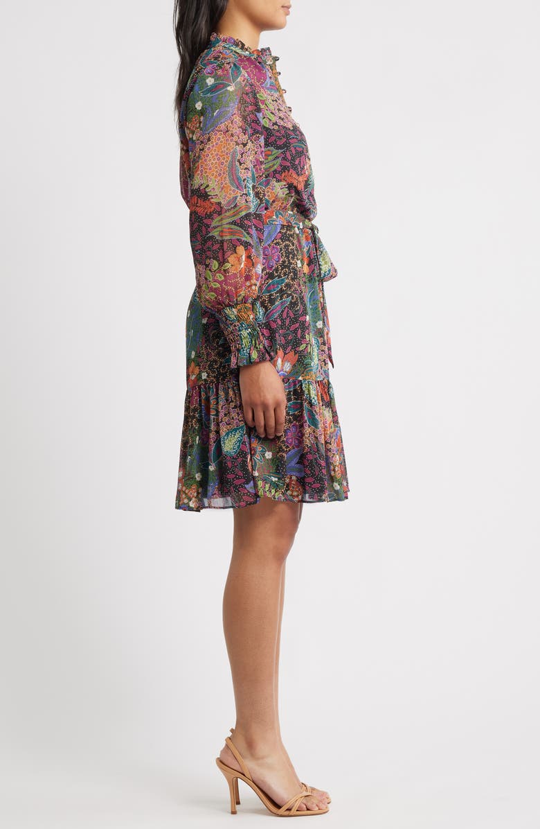 Vince Camuto Floral Long Sleeve Chiffon Fit & Flare Dress, Alternate, color, Multi Orange