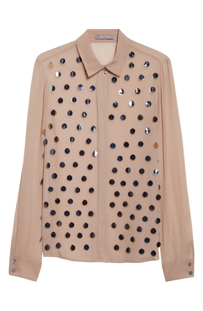 Lela Rose Paillette Embroidered Georgette Button-Up Shirt, Alternate, color, Taupe