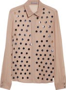Lela Rose Paillette Embroidered Georgette Button-Up Shirt