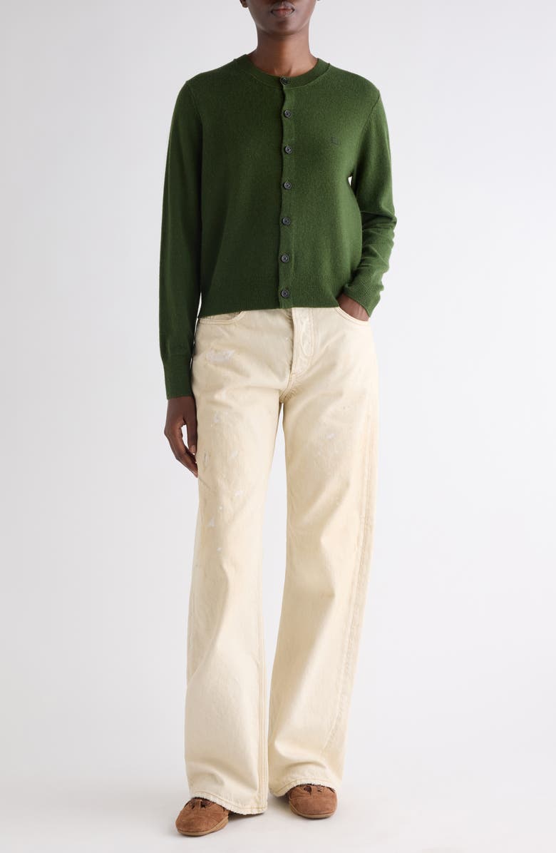 Acne Studios Face Patch Wool 
Yak Hair Cardigan, Alternate, color, Bottle Green