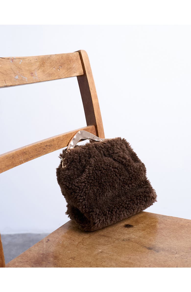 Topshop Hammered Handle Faux Fur Handbag, Alternate, color, Brown