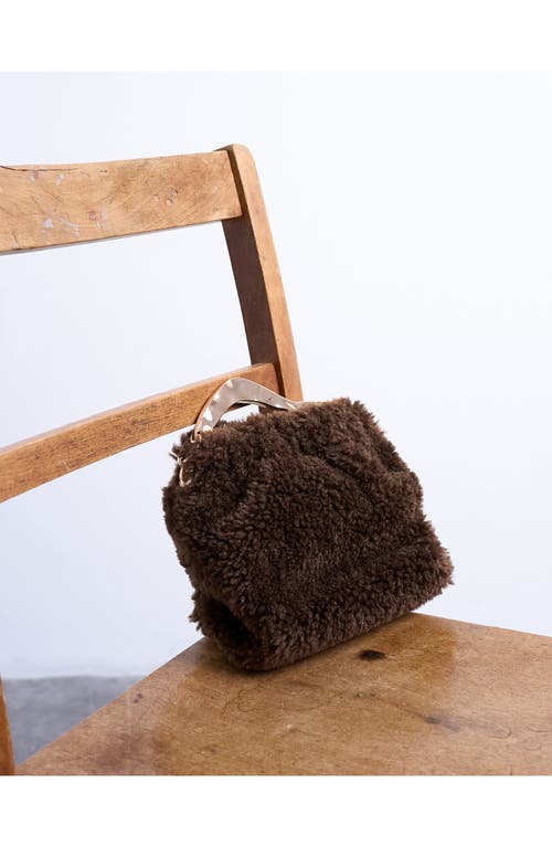 Topshop Hammered Handle Faux Fur Handbag In Brown