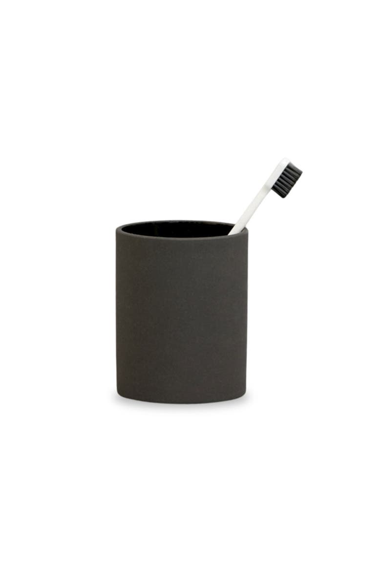 Sabia Toothbrush Holder Reusable Tumbler Vanity Bathroom Accessories, 8.5cm x 10.5cm, Main, color, Black