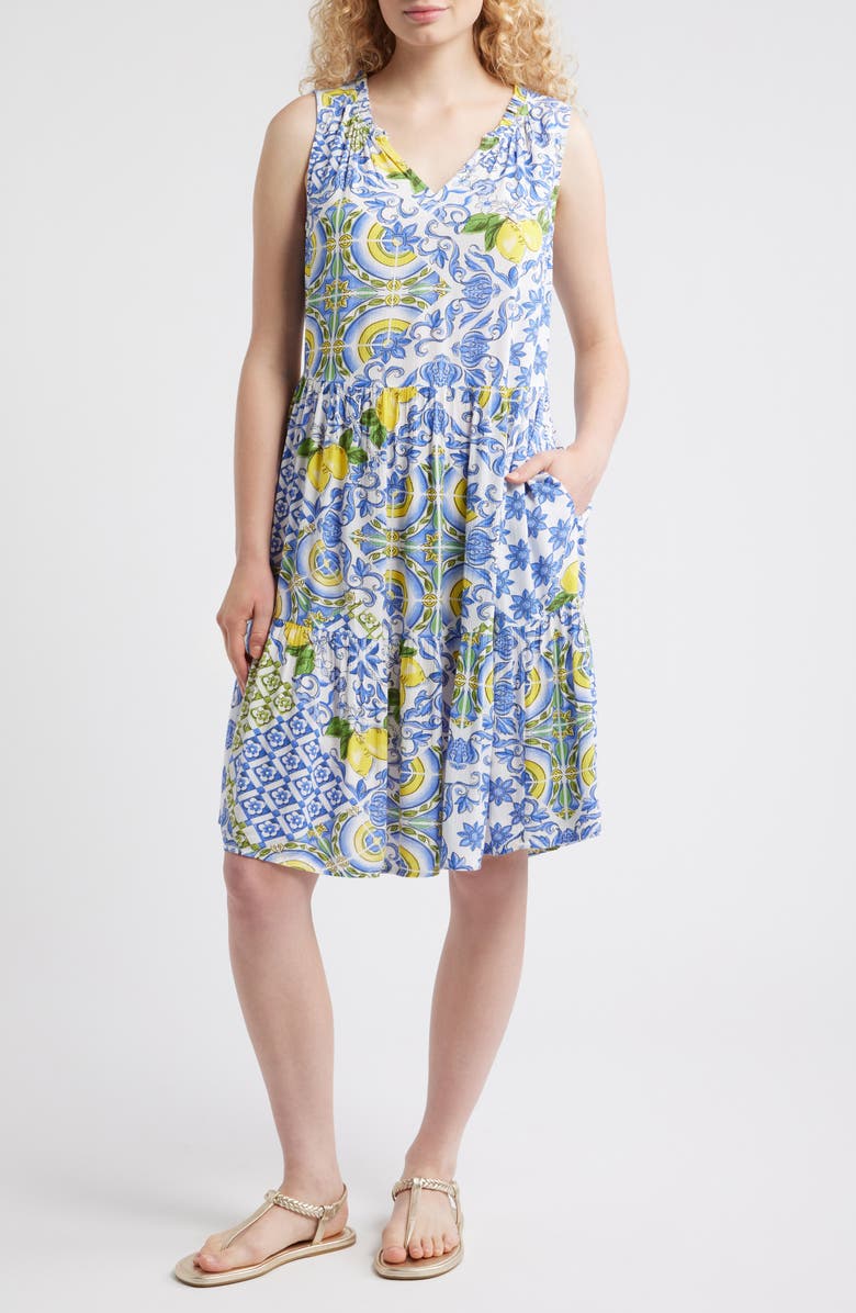 beachlunchlounge Bella Dot Print Tiered Dress, Main, color, Lemon Zest