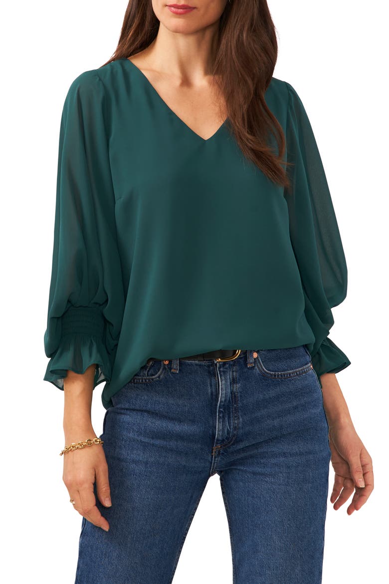 Blouson Sleeve Top, Main, color, DEEP FOREST