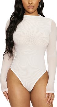 Naked Wardrobe NW Mesh Long Sleeve Bodysuit