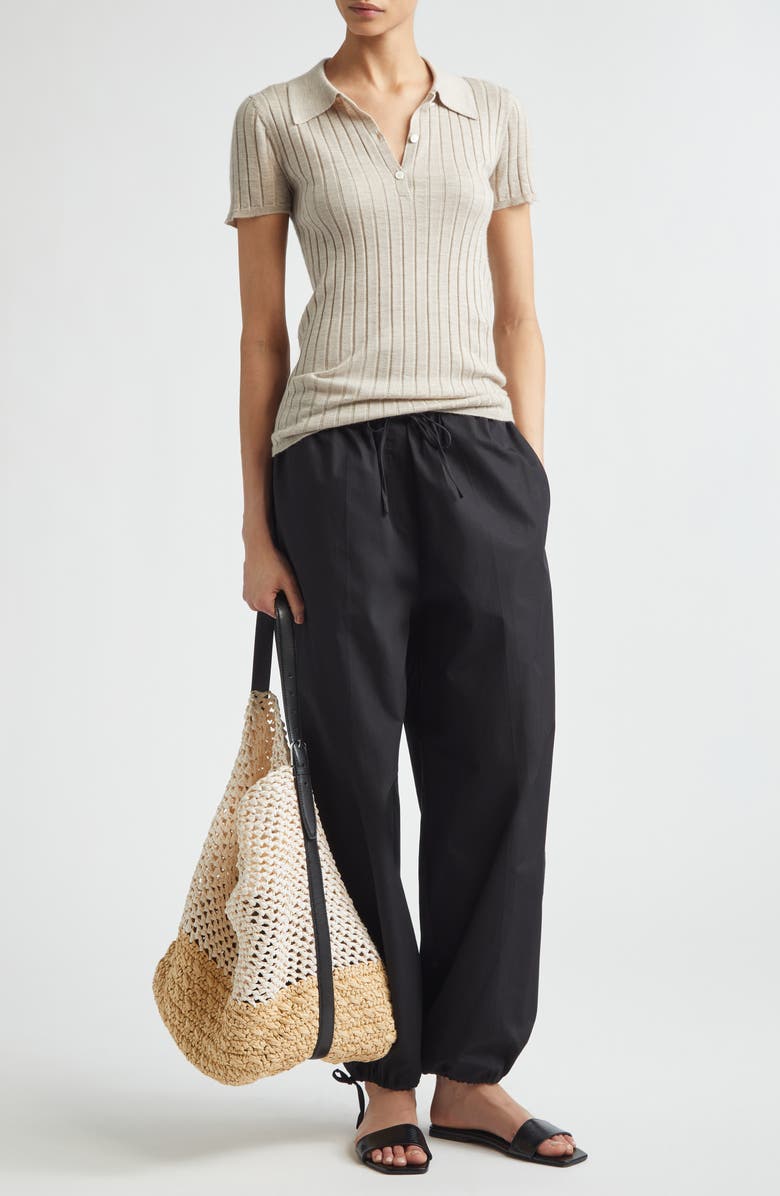 TOTEME Organic Cotton Drawstring Trousers, Alternate, color, Black