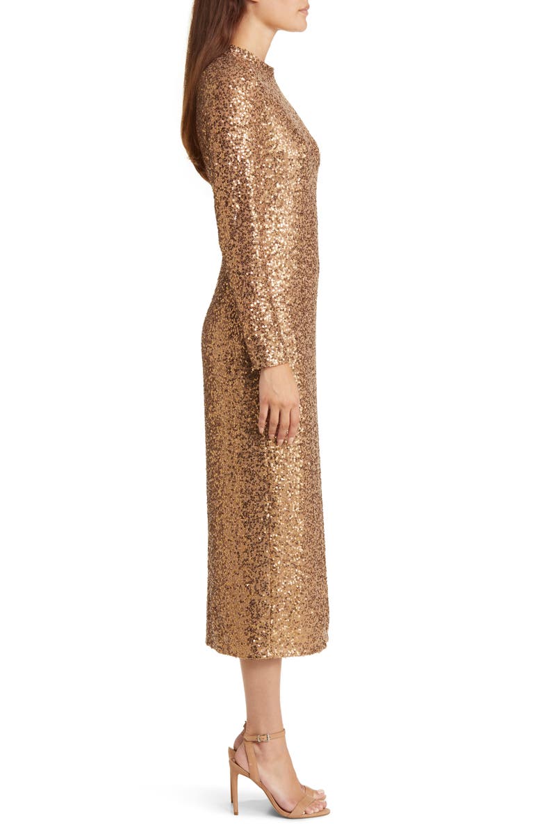 Anne Klein Sequin Mock Neck Long Sleeve Midi Dress, Alternate, color, 