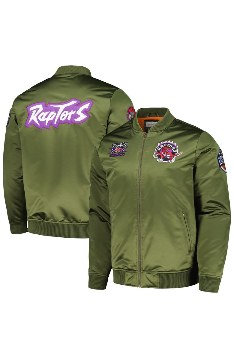 Mitchell & Ness Men's Mitchell & Ness Olive Toronto Raptors Hardwood Classics Retro Satin Full-Zip Jacket, Main, color, 