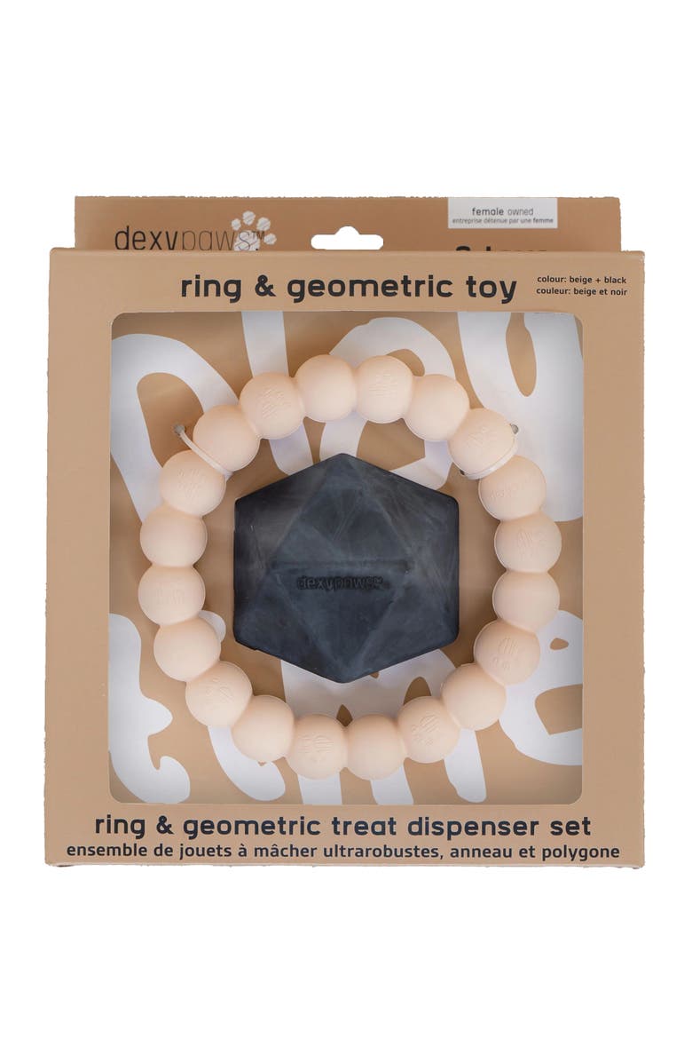 Dexypaws Chew Master Ring & Geometric Kong, Beige & Black, 2pc Dog Toys, Main, color, Beige