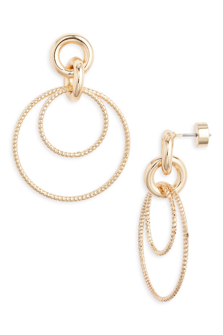 Linked Double Hoop Earrings, Main, color, GOLD