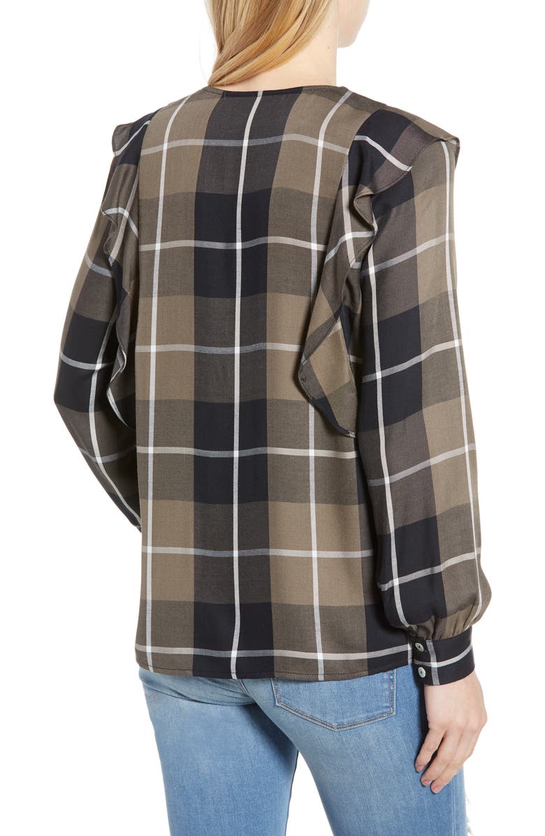Bobeau Ruffled Plaid Shirt, Alternate, color, 