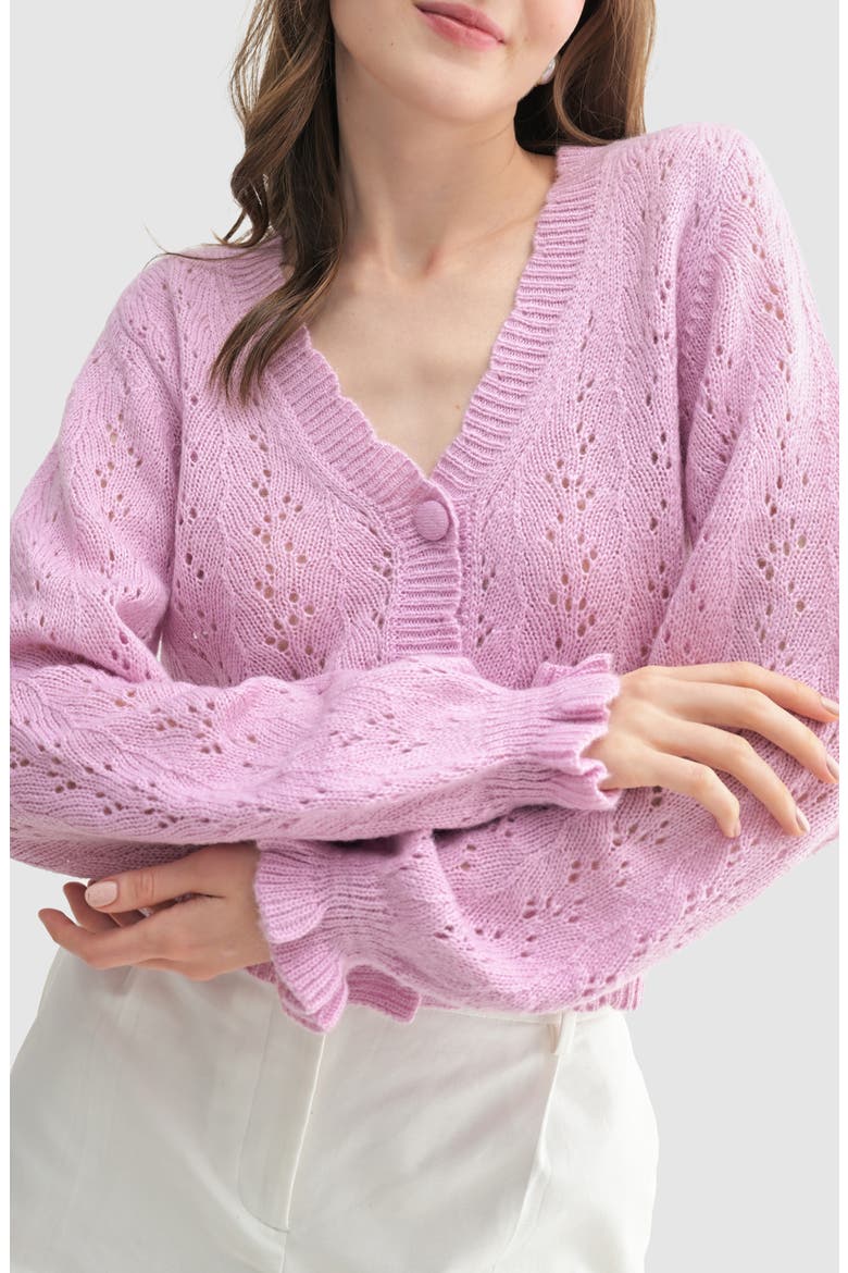 Scalloped Neckline Cardigan, Alternate, color, LILAC PINK