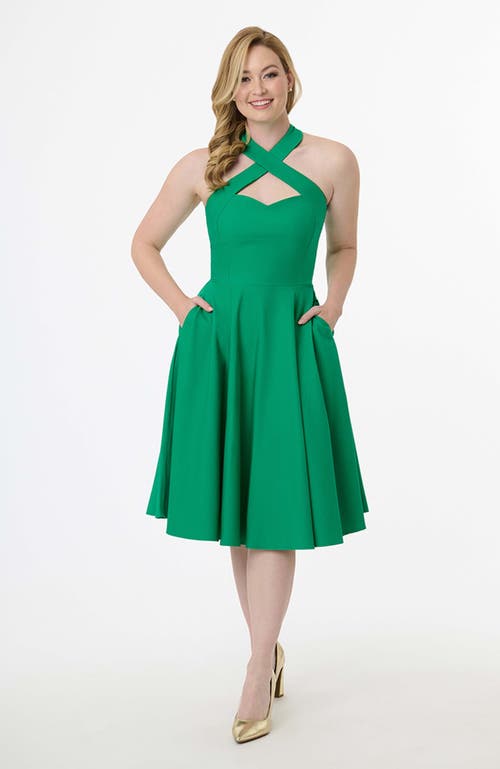 UNIQUE VINTAGE UNIQUE VINTAGE 1950S CRISS CROSS HALTER RITA FLARE DRESS