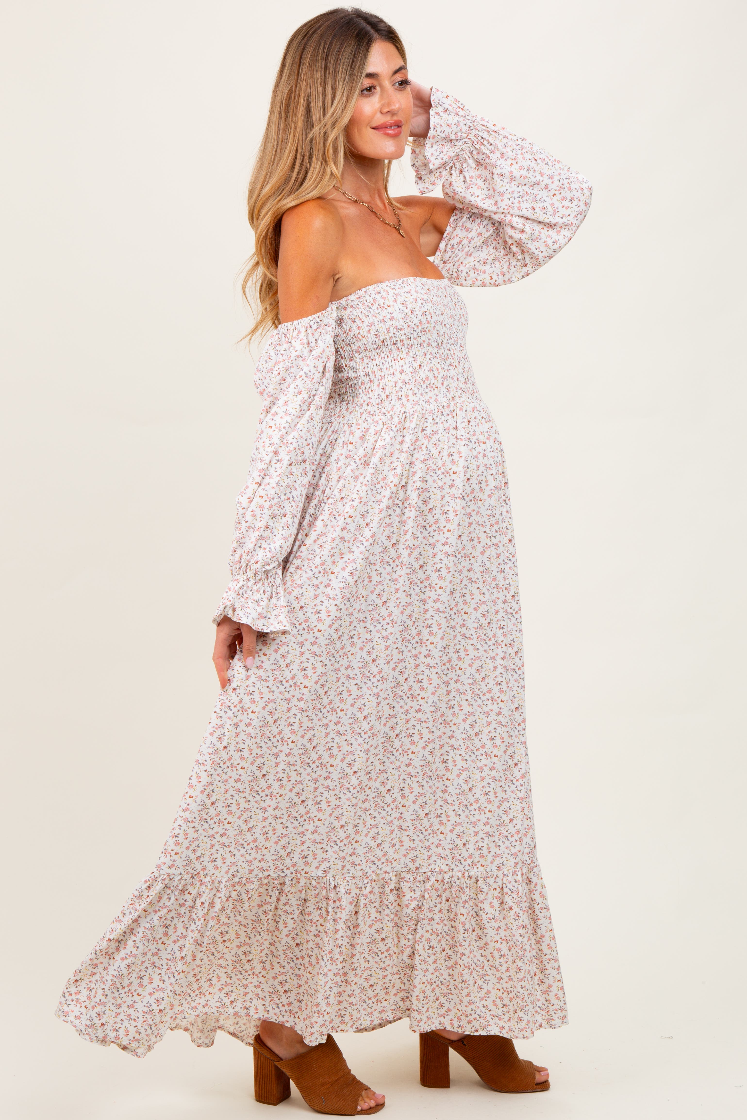 Floral Smocked Off Shoulder Maxi Dress - image 2