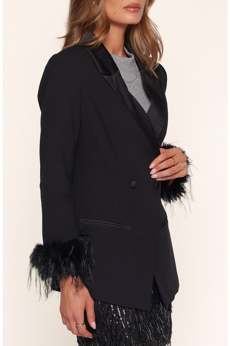 Coco Feather Trim Blazer, Alternate, color, BLACK
