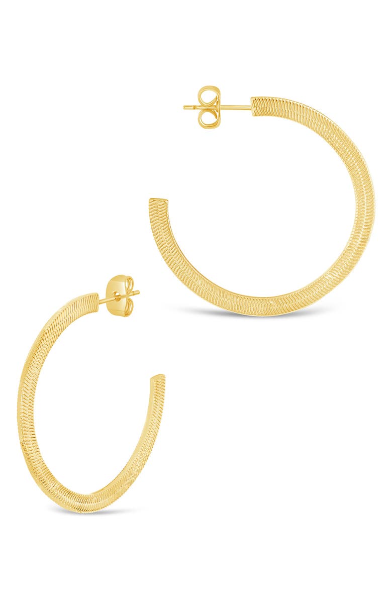 Sterling Forever 14K Gold Plated Herringbone Chain Hoop Earrings, Alternate, color, Gold